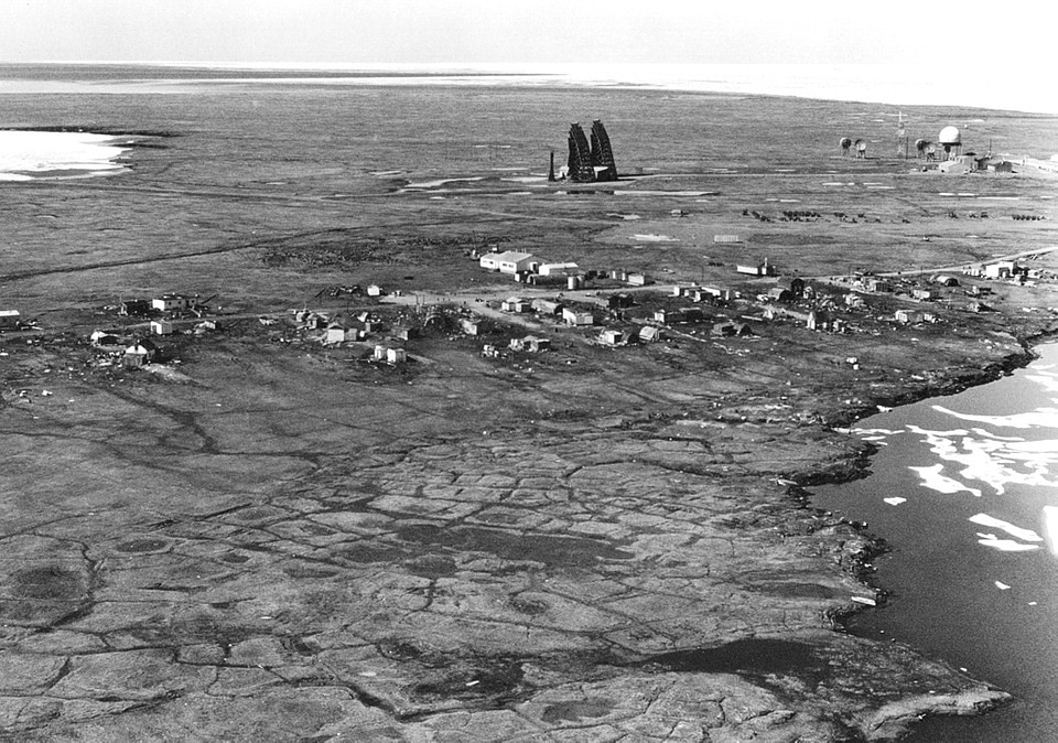 Aerial view of Kaktovik and Barter Island LRRS in Alaska