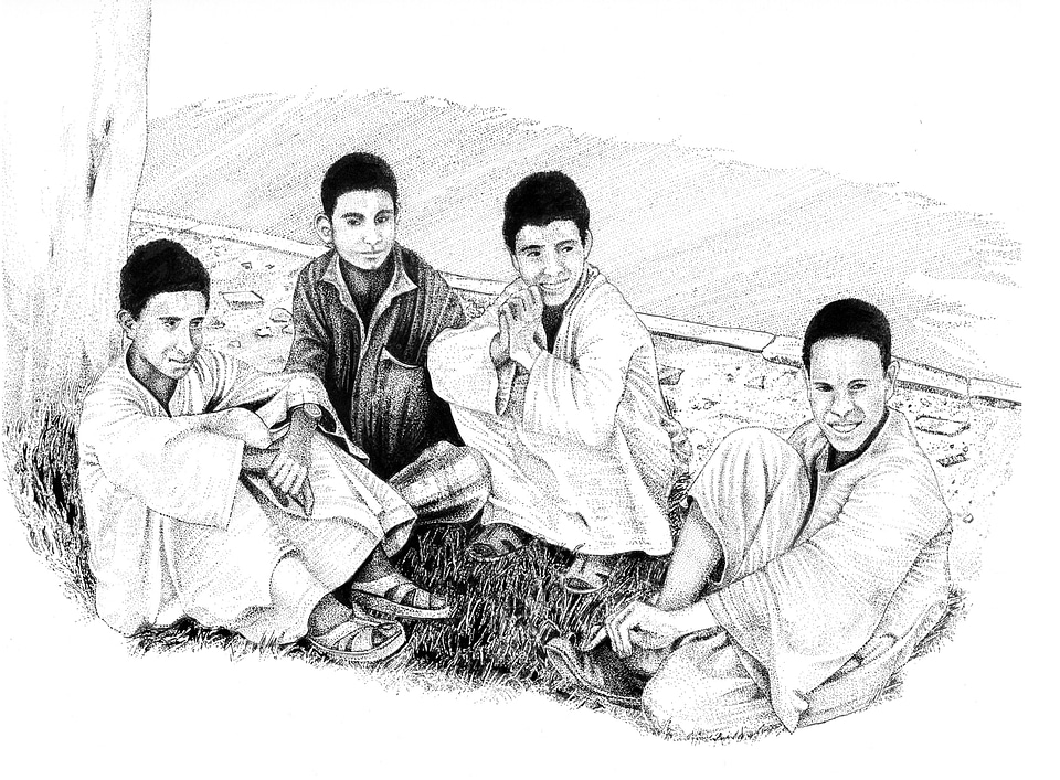 Luxor Lads Black Ink Drawing