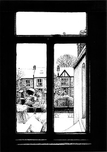 Winter in the Suburbs through the Windows with Black Ink