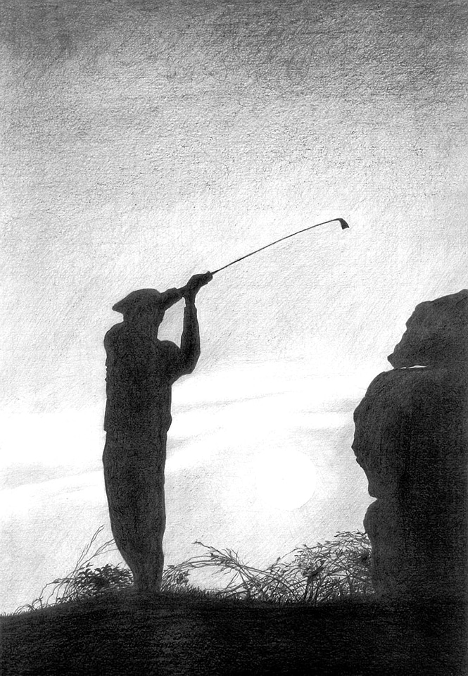 Golfer at Dusk swinging Golf Club