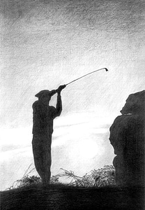 Golfer at Dusk swinging Golf Club