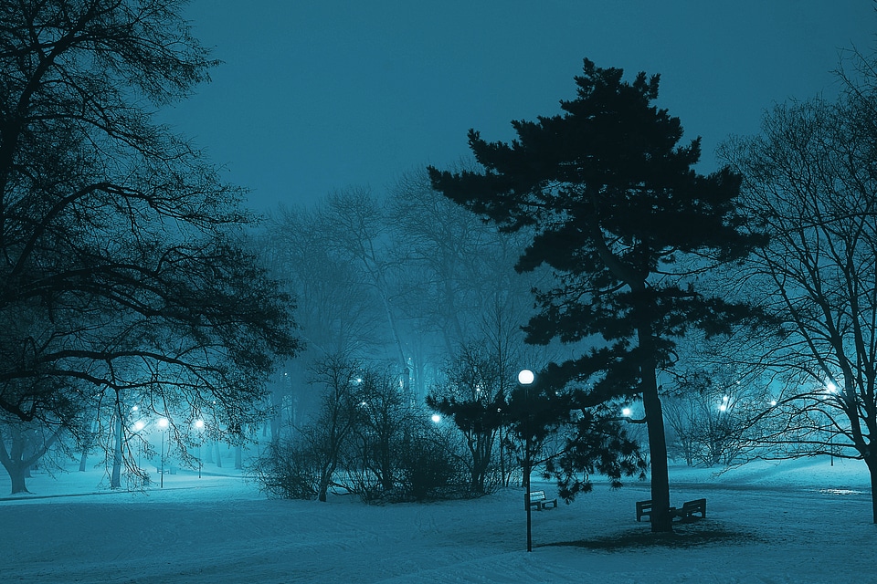 Blue colored Snowy Night in Warsaw