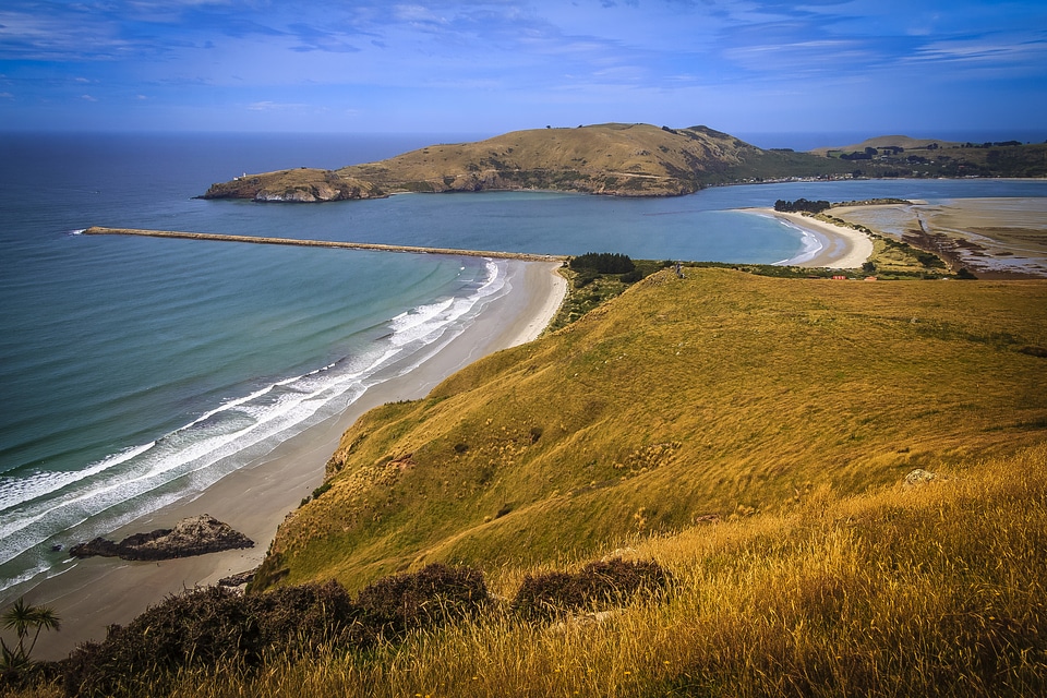 Entrance to Otago Harbour on the shore of New Zealand
