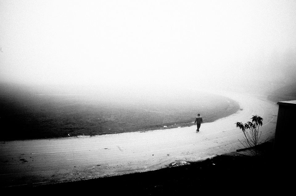 Watching on the track black and white