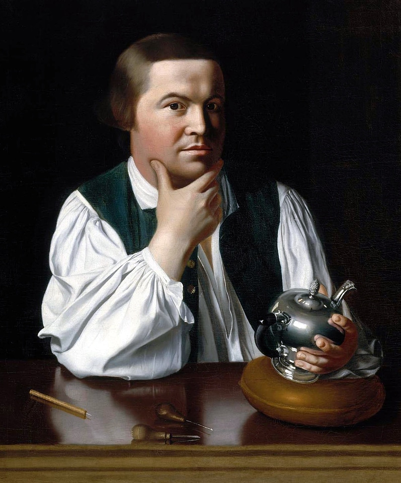 Silversmith Paul Revere, famous for the horseback ride at Lexington and Concord