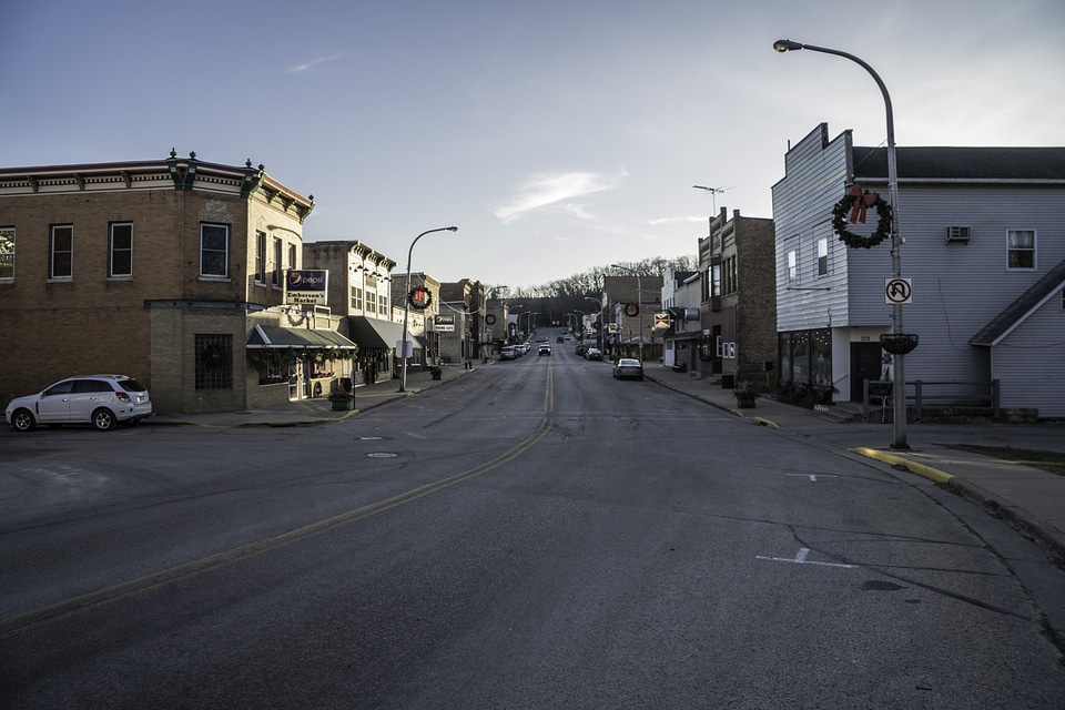 Looking up the Street in Blanchardville, Wisconsin