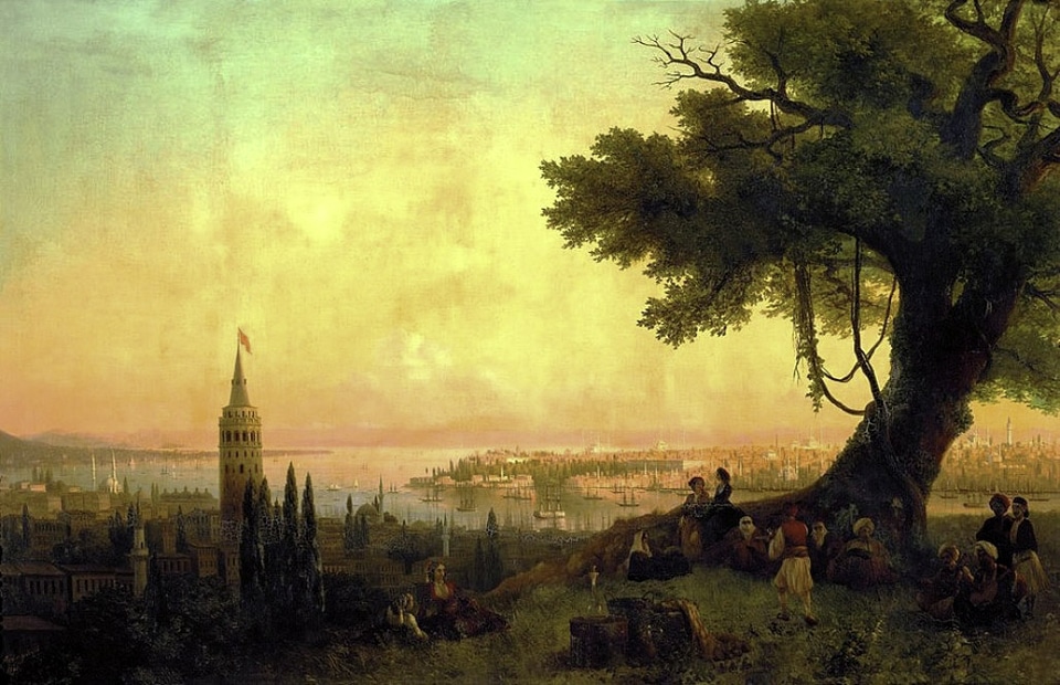 View of constantinople by evening light in Istanbul, Turkey