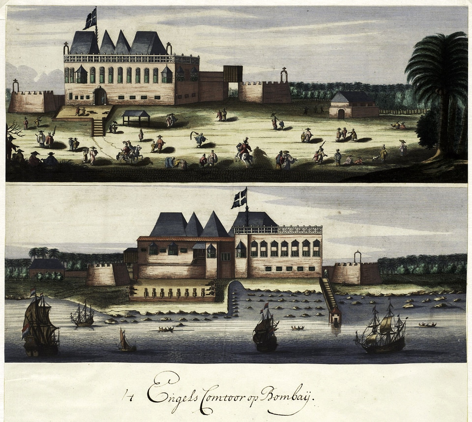 Two views of the English fort in Bombay, India