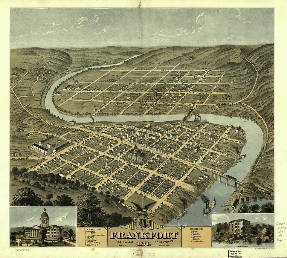 Bird's-Eye View of Frankfort in 1871 in Kentucky