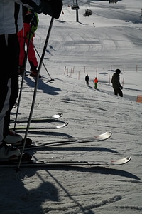 Skiers runway snow photo