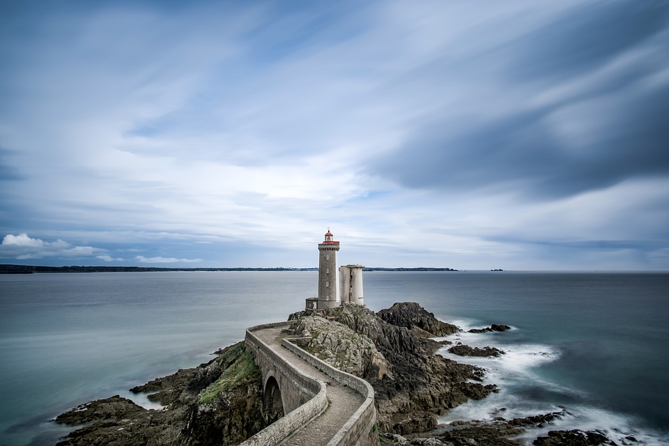 Landscape and lighthouse on the Rocks in Plouzané, France