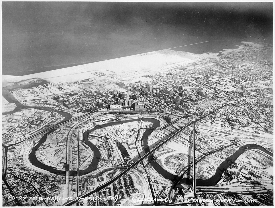 Winding Cuyahuga River through Cleveland, Ohio