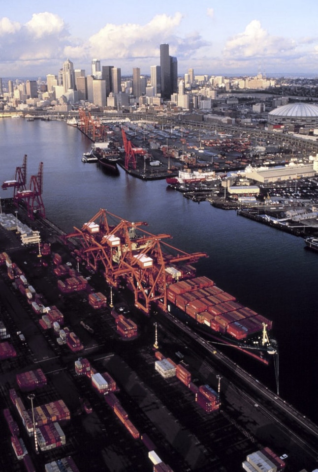 Skyline with Harbor Island in Foreground in Seattle, Washington