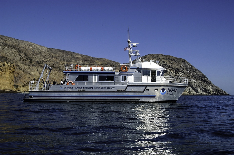 NOAA Shearwater Boat off Santa Cruz Island in Channel Islands National Park, California