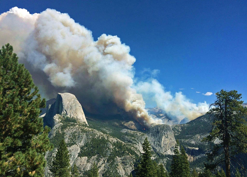 Meadow wildfire in the landscape of Yosemite Valley, California