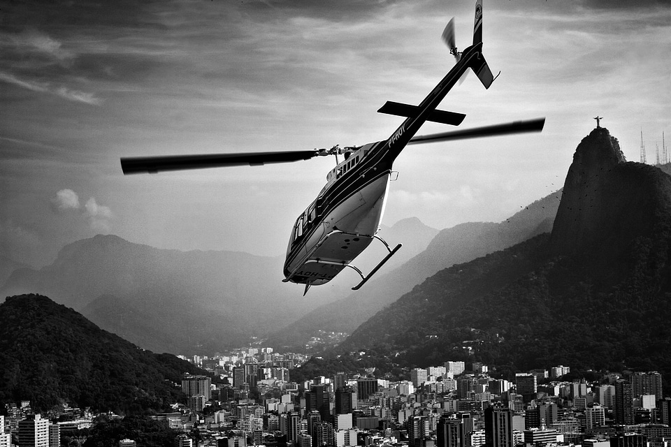 Black and White Helicopter over Rio, Brazil