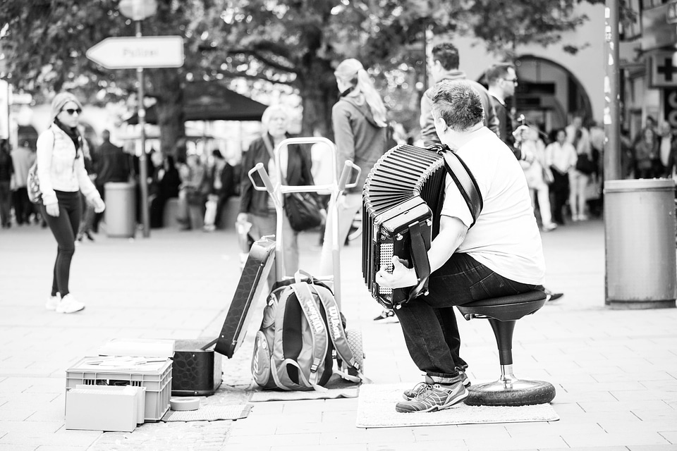 Street musicians accordion pedestrian zone