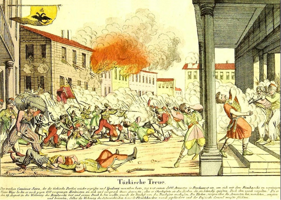 Ottoman Massacre of Greek Irregulars in 1821 in Bucharest, Romania