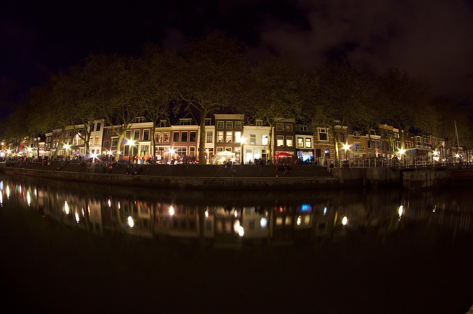 Fisheye Photo of the Old Canal in Utrecht, Netherlands