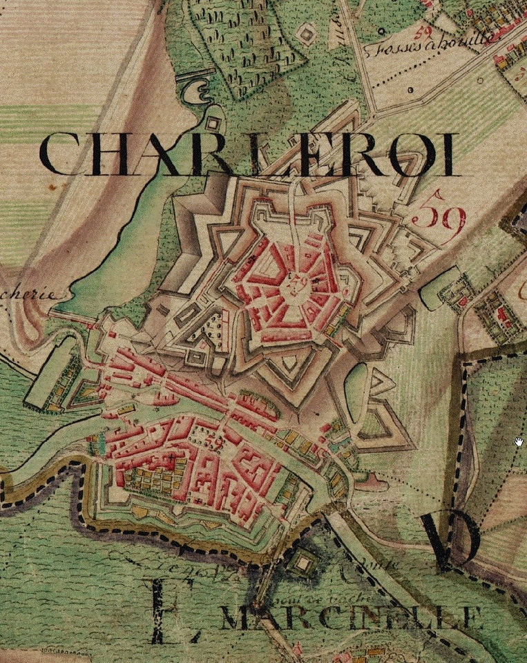 Charleroi Map in the 1770s in Belgium