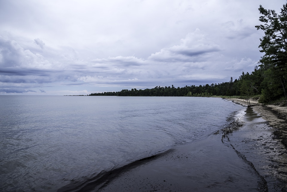 Shoreline of Lake Michigan under clouds at Newport State Park, Wisconsin