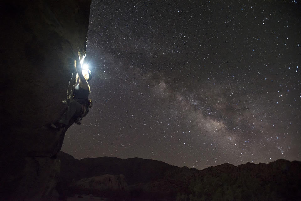 Climbing under the stars at night