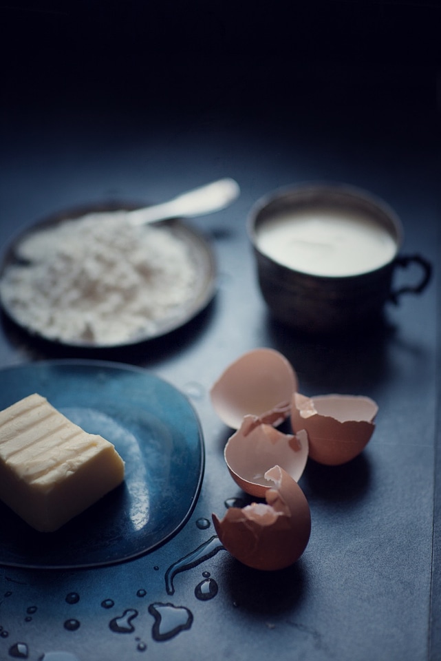 Breakfast of eggs, oatmeal, and butter