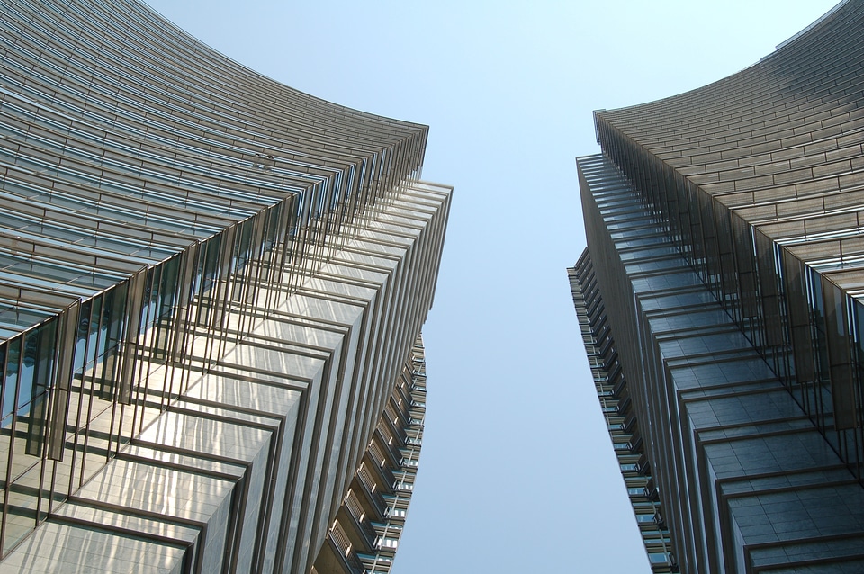 Looking up at Skyscrapers in Milan, Italy