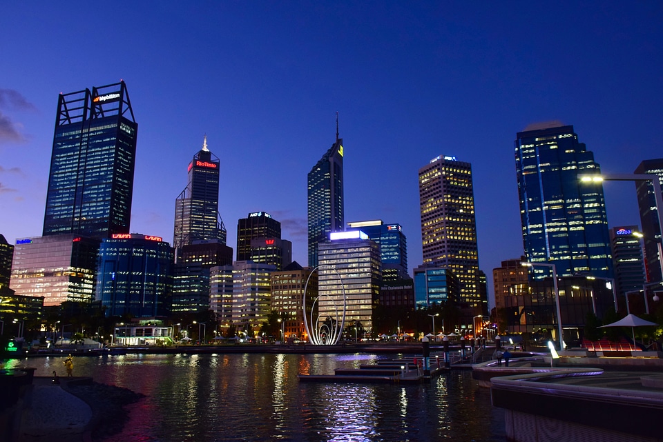 Skyline of Perth at Night in Australia photo