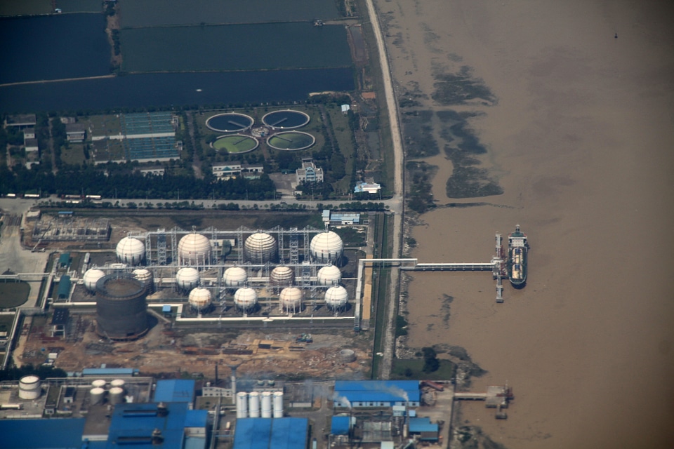 Shenzhen Harbor and industrial aerial view