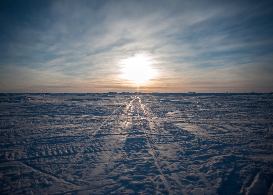 Frozen snowy landscape of the Arctic Circle