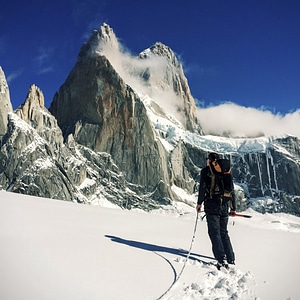 Skier in the Mountains at El Chaltén, Argentina photo