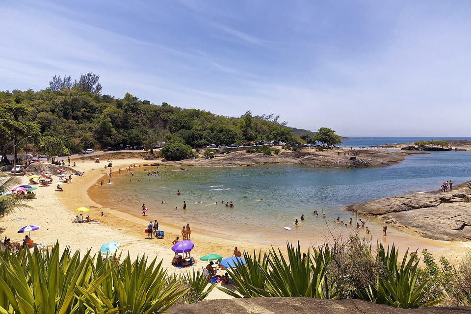 Tropical Beach with lots of visitors