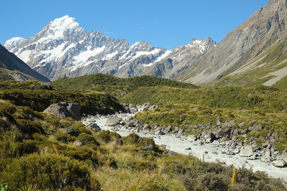 Hooker valley landscape looking towards Mount Cook photo