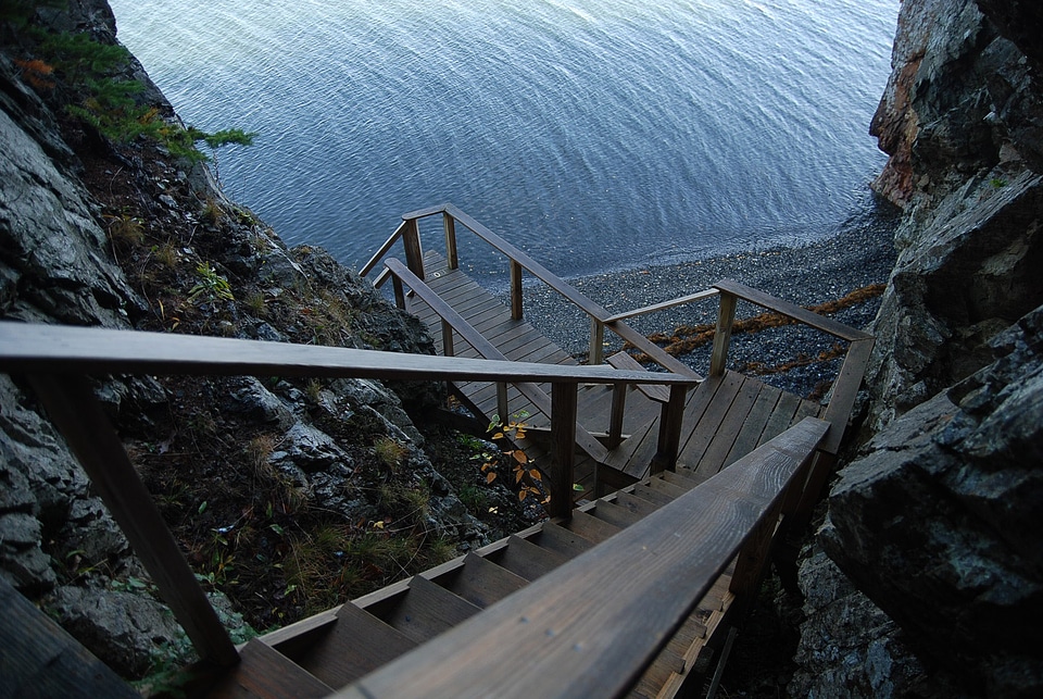 Steps Down to the water at Bar Harbor at Acadia National Park, Maine