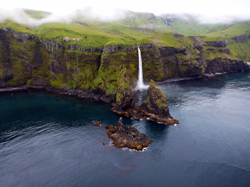 Waterfall off of Tanaga Island in Alaska
