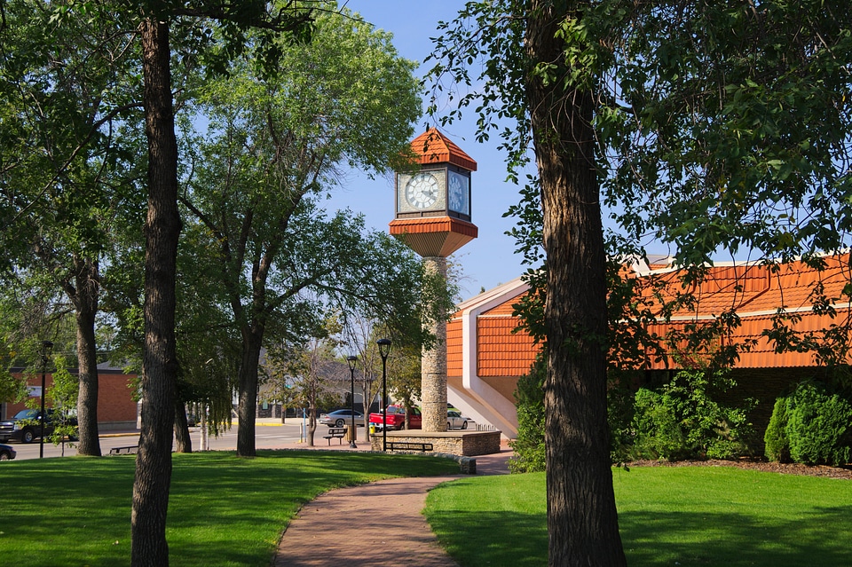 Library Clock as Seen from Central Park in North Battleford, Saskatchewan