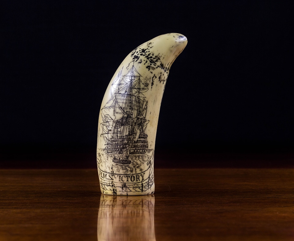 Carving whale bone sperm whale tooth