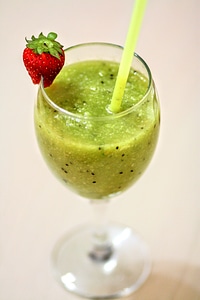 Green Fruit Smoothie with strawberry photo