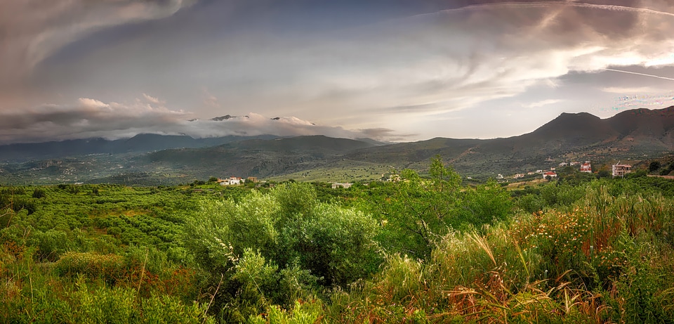 Great landscape with mountains in the distance on Crete. photo