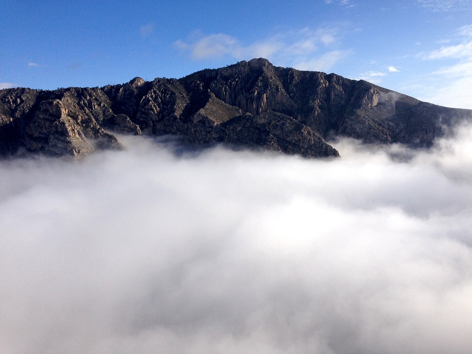 Clouds and Fog at Hunter's peak in Guadalupe Mountains National Park