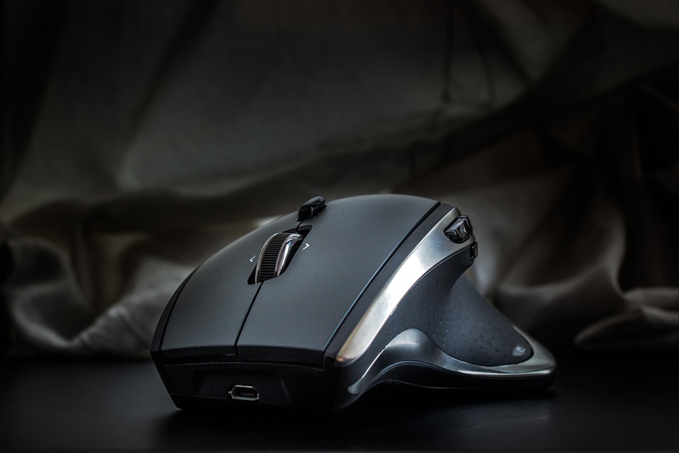 Black gaming mouse closeup