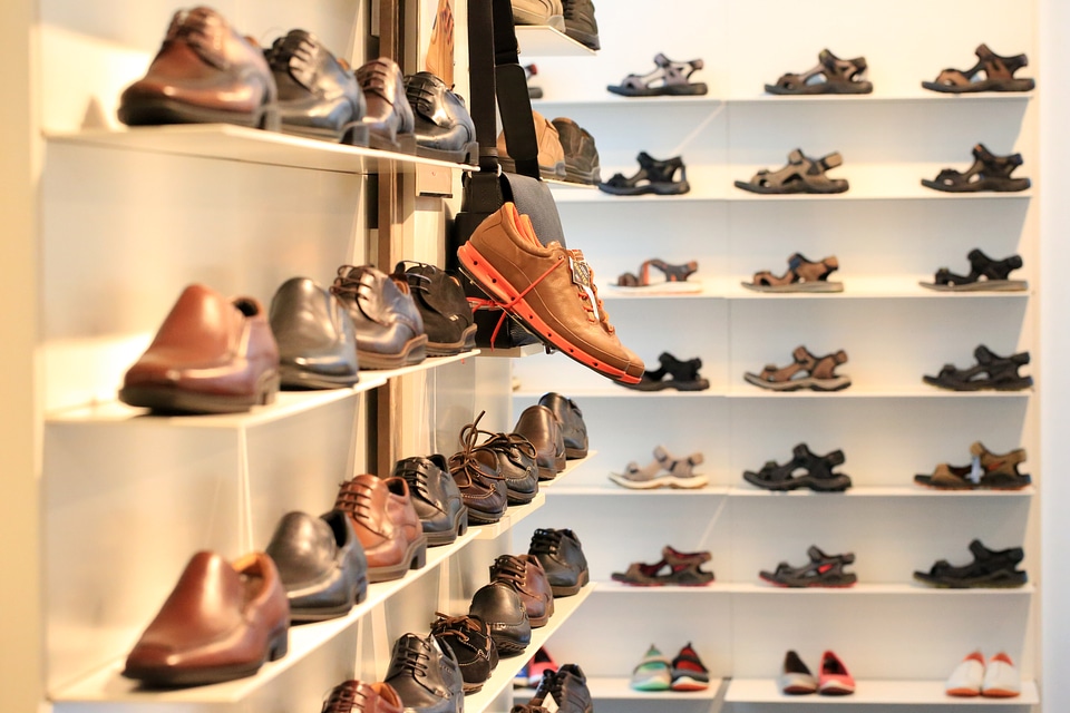 Shoes on the shelf at the shoe store