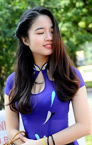 Girl in Blue Dress in Vietnam photo