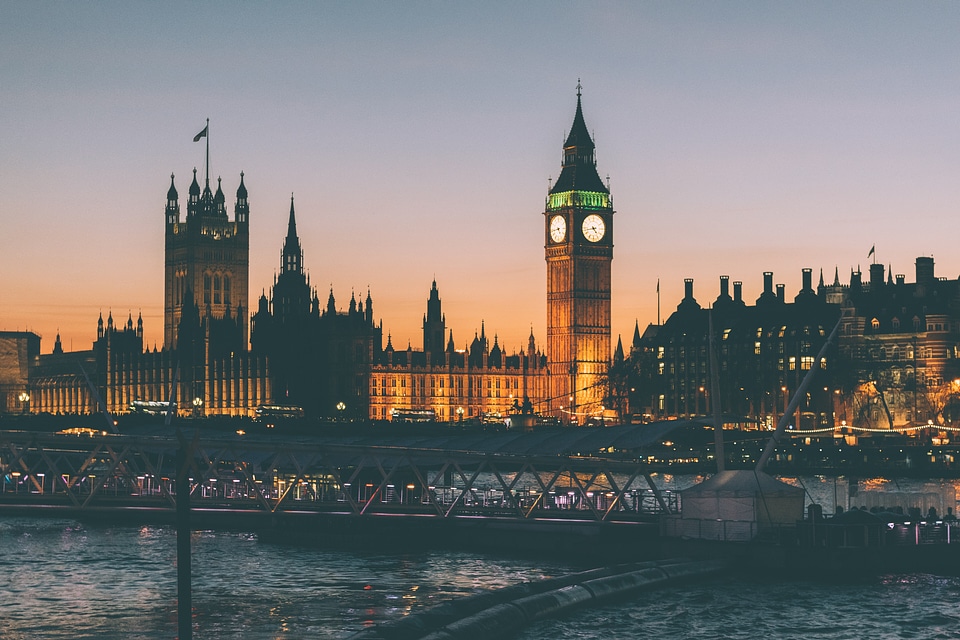 Big Ben tower lighted up at night