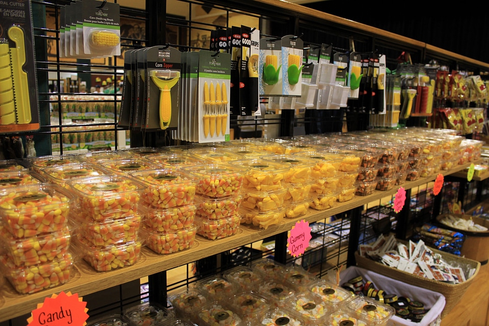 Rows of candy corn for sale in Mitchell, South Dakota