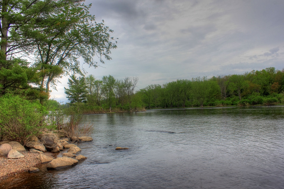 Shoreline on a cloudy day at Council Grounds State Park, Wisconsin