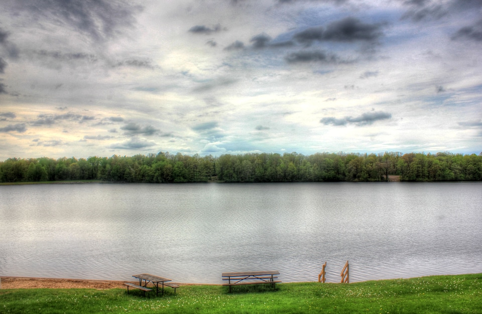 View across the lake with clouds at Council Grounds State Park, Wisconsin