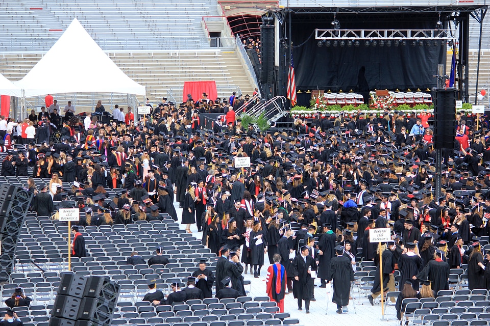 Graduates getting into seats in Madison, Wisconsin