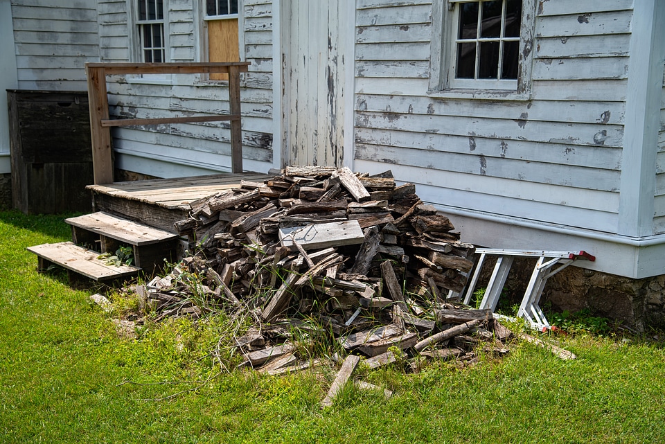 Chopped firewood  by the house